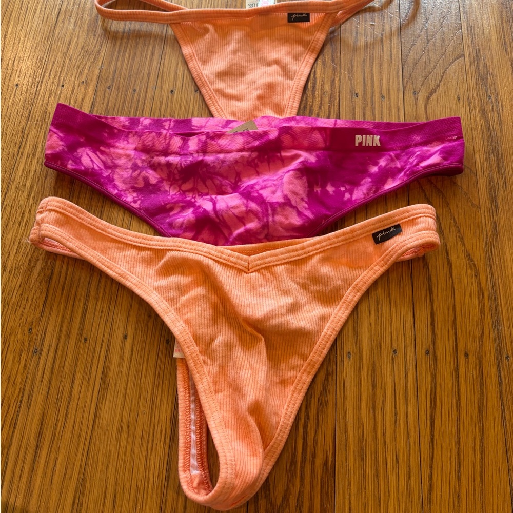 PINK Victoria's Secret Tie-Dye Pink Bikini + Orange Ribbed Bikini Set
